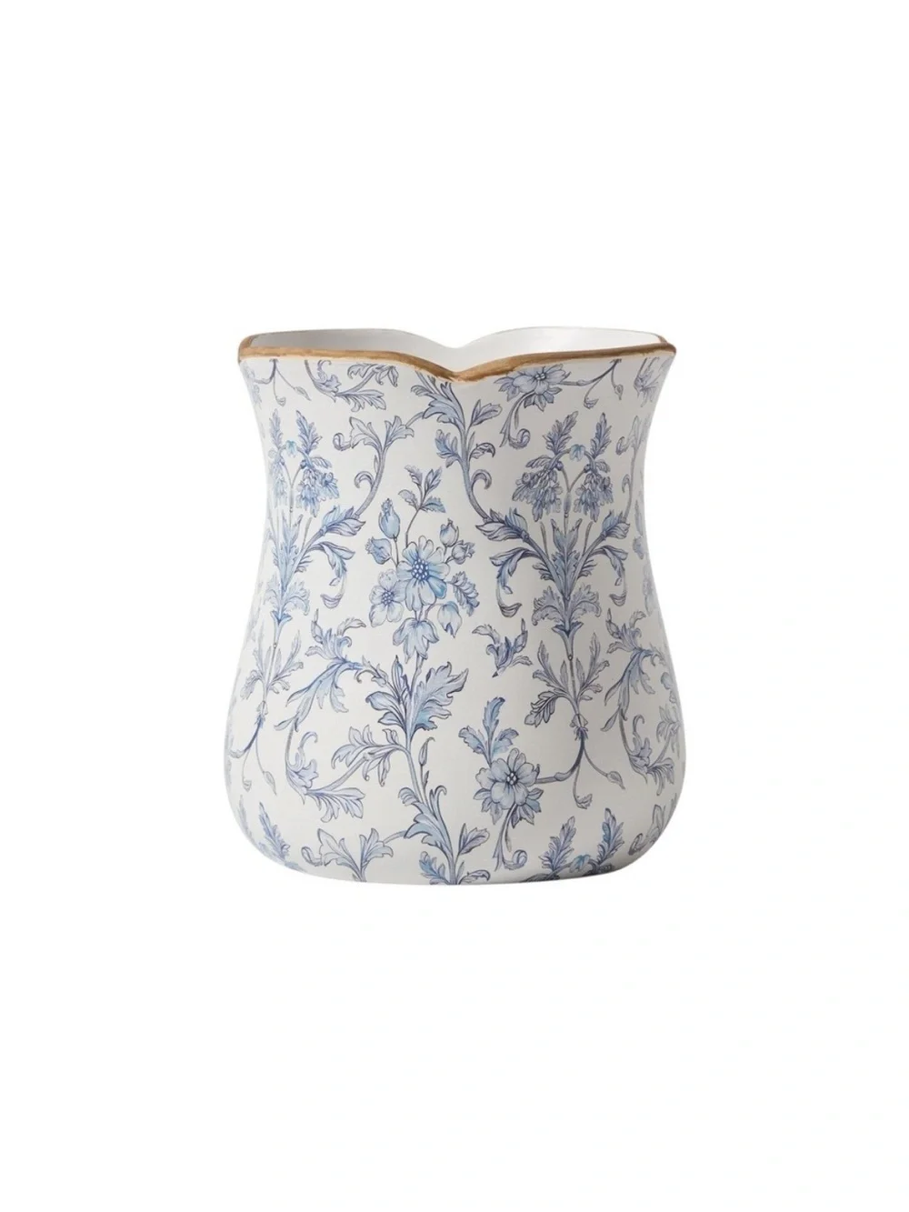 6”Ceramic Vase White/Blue Floral Scallop Trim - My Texas House